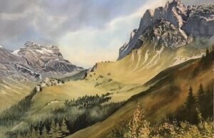 AQUARELLES Les Diablerets face au miroir